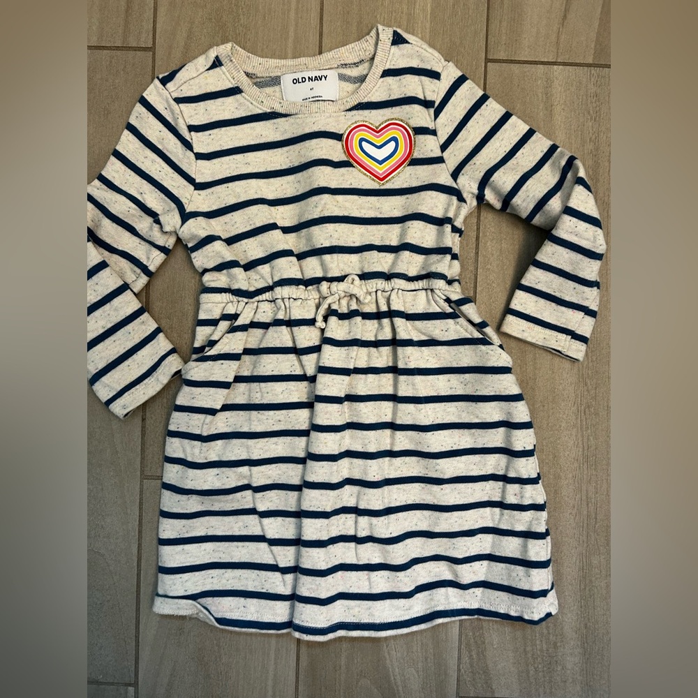 Old Navy Kids blue and heathered Cream Striped Dress